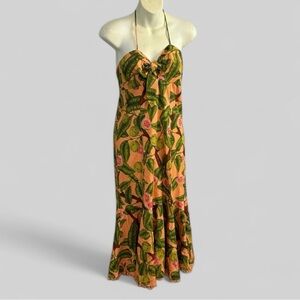 Farm Rio New Multi Guava Midi length linen blend tropical print dress size Small